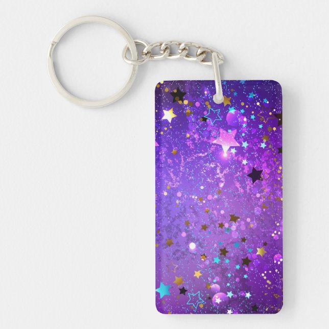 Purple foil background with Stars Key Ring (Front)