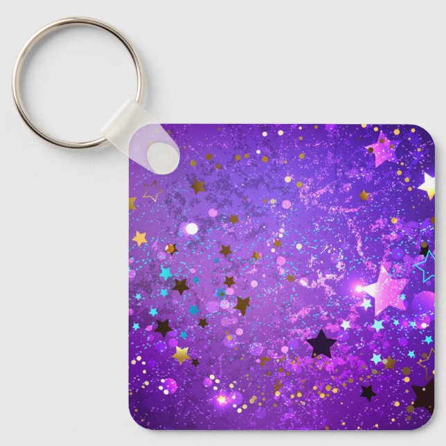 Purple foil background with Stars Key Ring (Front)