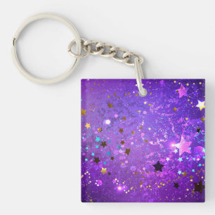 Purple foil background with Stars Key Ring