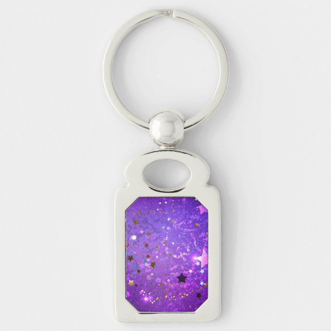 Purple foil background with Stars Key Ring (Front)