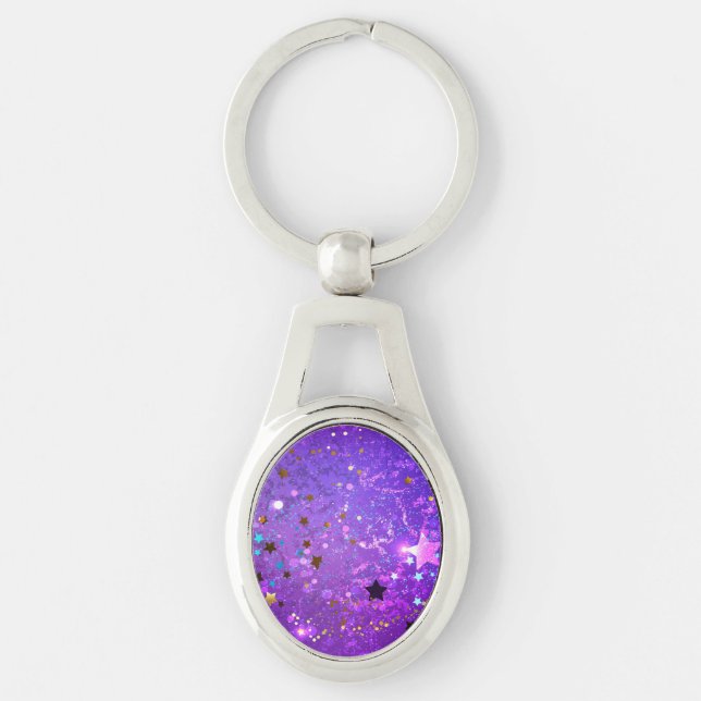 Purple foil background with Stars Key Ring (Front)