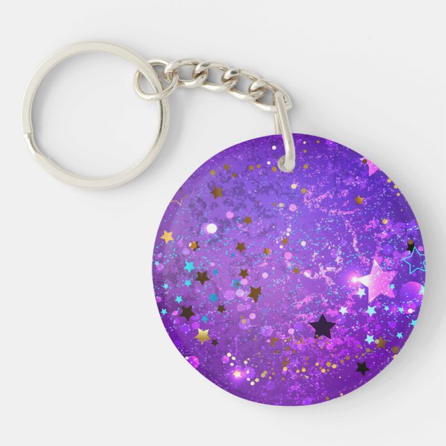 Purple foil background with Stars Key Ring (Front)