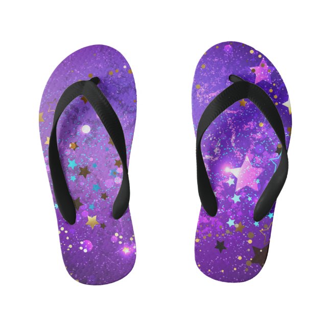 Purple foil background with Stars Kid's Thongs (Footbed)
