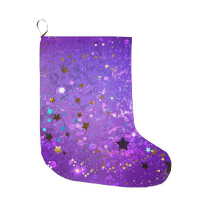 Purple foil background with Stars Large Christmas Stocking