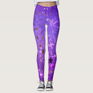 Purple foil background with Stars Leggings