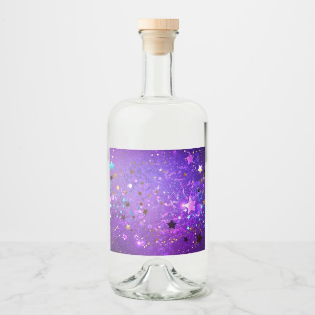 Purple foil background with Stars Liquor Bottle Label (Front)