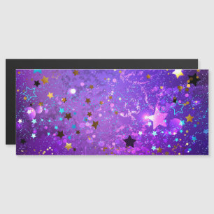 Purple foil background with Stars Magnetic Invitation