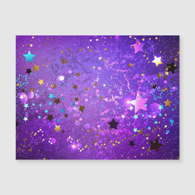 Purple foil background with Stars Magnetic Invitation (Front)