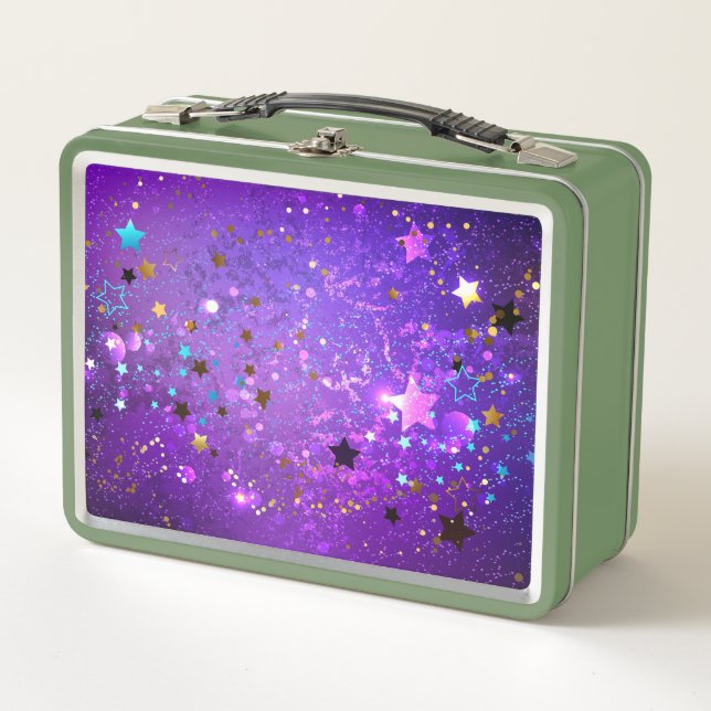 Purple foil background with Stars Metal Lunch Box (Front)