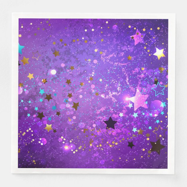 Purple foil background with Stars Napkin (Front)