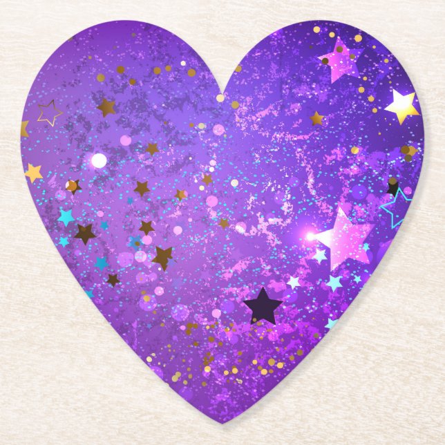 Purple foil background with Stars Paper Coaster (Front)
