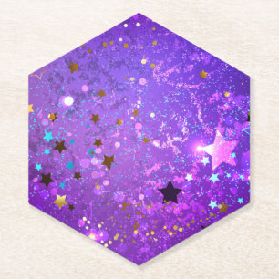 Purple foil background with Stars Paper Coaster