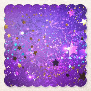 Purple foil background with Stars Paper Coaster