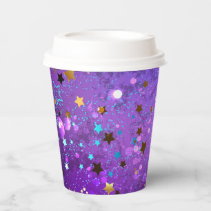 Purple foil background with Stars Paper Cups