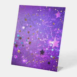 Purple foil background with Stars Pedestal Sign