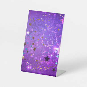 Purple foil background with Stars Pedestal Sign