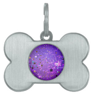 Purple foil background with Stars Pet ID Tag