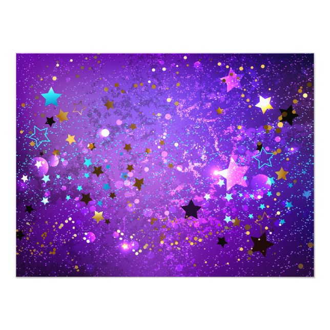 Purple foil background with Stars Photo Print (Front)