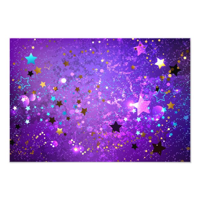 Purple foil background with Stars Photo Print (Front)