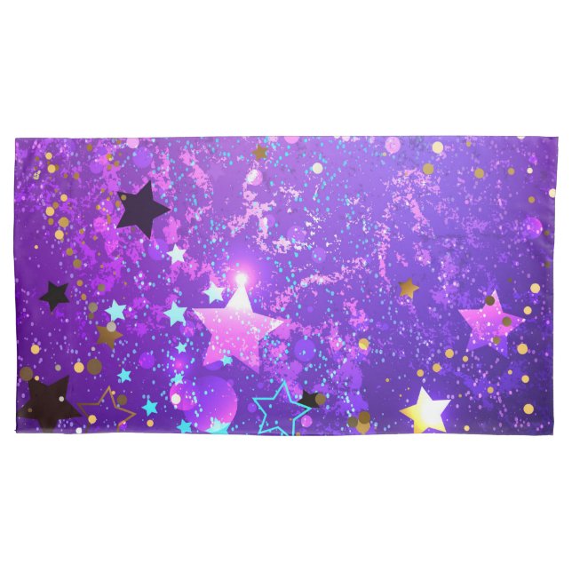 Purple foil background with Stars Pillowcase (Front-Left)