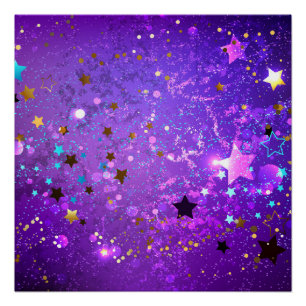 Purple foil background with Stars Poster