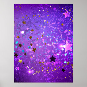 Purple foil background with Stars Poster