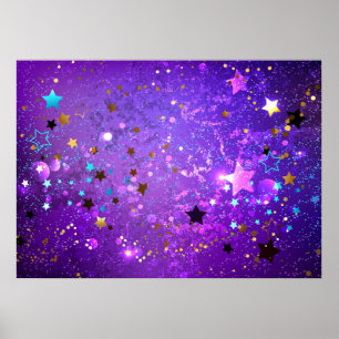 Purple foil background with Stars Poster