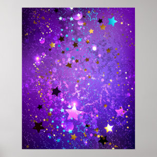 Purple foil background with Stars Poster