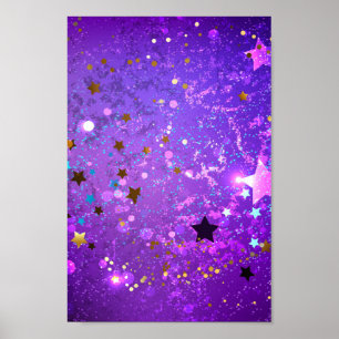 Purple foil background with Stars Poster