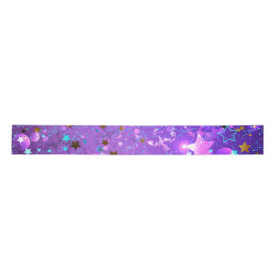 Purple foil background with Stars Satin Ribbon