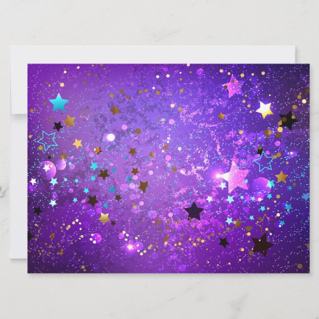 Purple foil background with Stars Save The Date (Front)