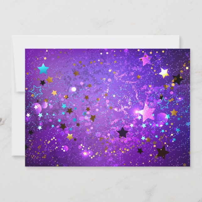Purple foil background with Stars Save The Date (Front)