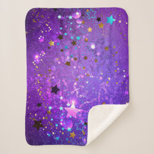Purple foil background with Stars Sherpa Blanket