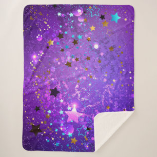 Purple foil background with Stars Sherpa Blanket