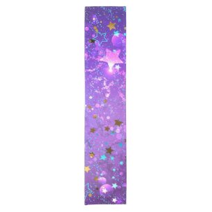 Purple foil background with Stars Short Table Runner