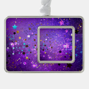 Purple foil background with Stars Silver Plated Framed Ornament