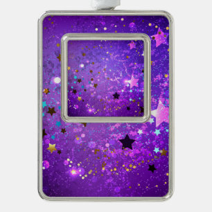 Purple foil background with Stars Silver Plated Framed Ornament