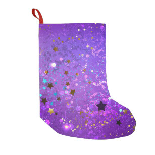 Purple foil background with Stars Small Christmas Stocking