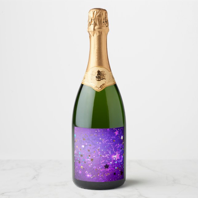 Purple foil background with Stars Sparkling Wine Label (Front)