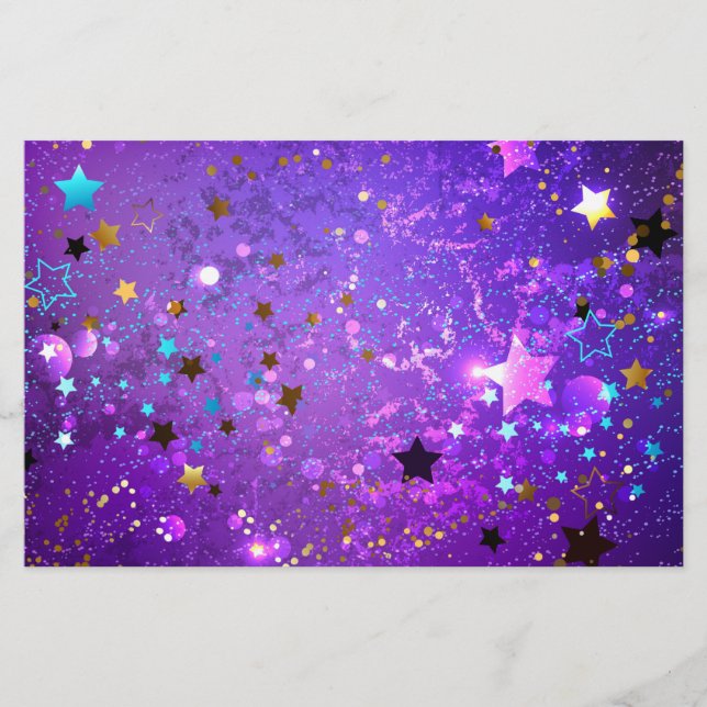Purple foil background with Stars Stationery (Front)