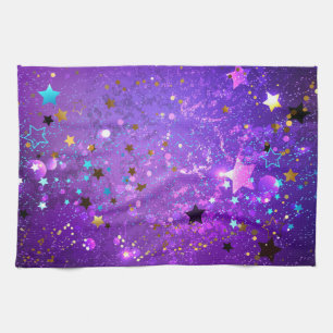Purple foil background with Stars Tea Towel