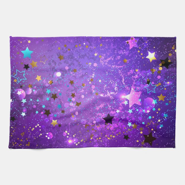 Purple foil background with Stars Tea Towel (Horizontal)