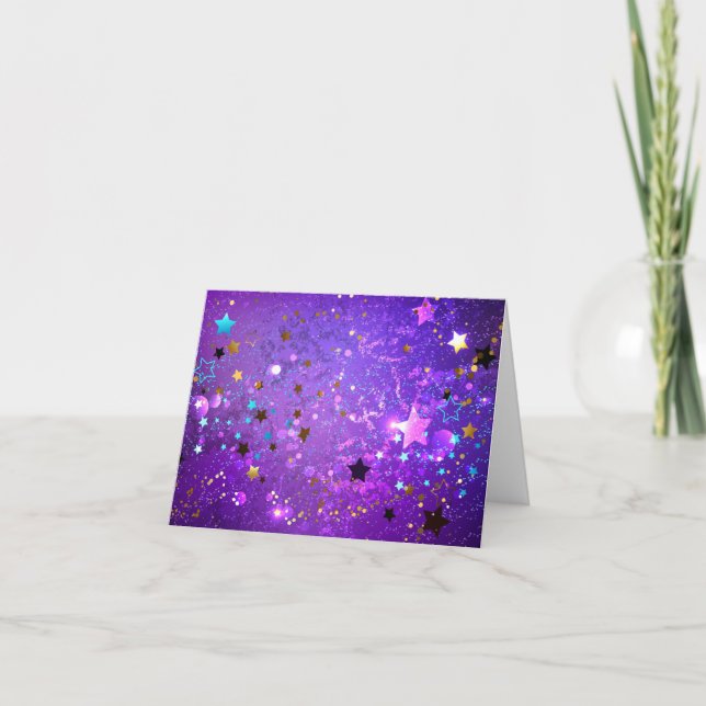 Purple foil background with Stars Thank You Card (Front)