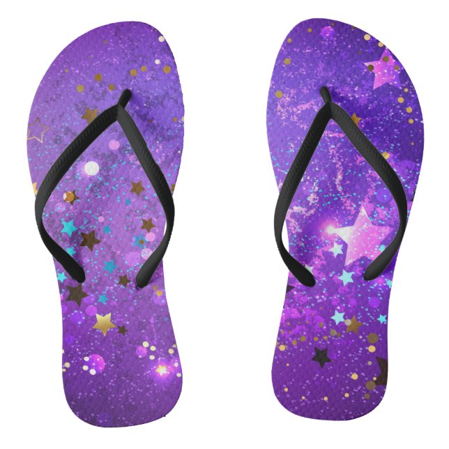 Purple foil background with Stars Thongs (Footbed)