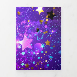 Purple foil background with Stars Tri-Fold Announcement