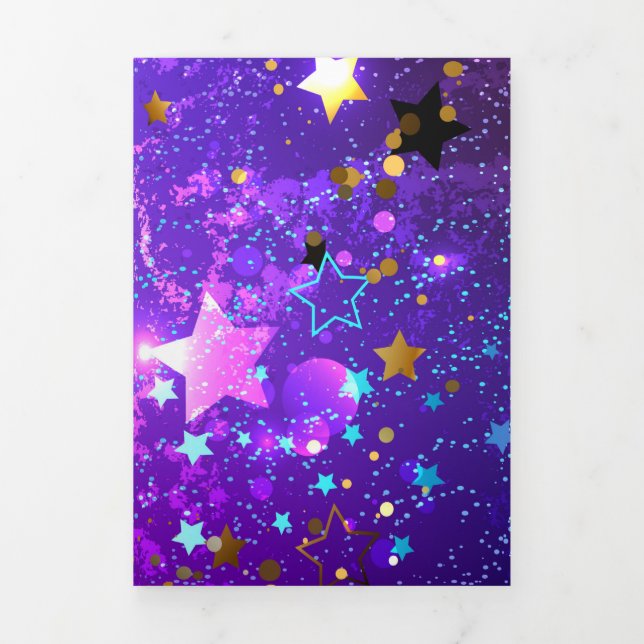 Purple foil background with Stars Tri-Fold Announcement (Cover)