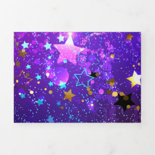 Purple foil background with Stars Tri-Fold Holiday Card