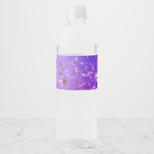 Purple foil background with Stars Water Bottle Label