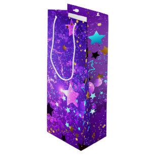 Purple foil background with Stars Wine Gift Bag