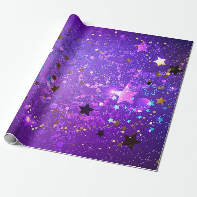Purple foil background with Stars Wrapping Paper (Unrolled)